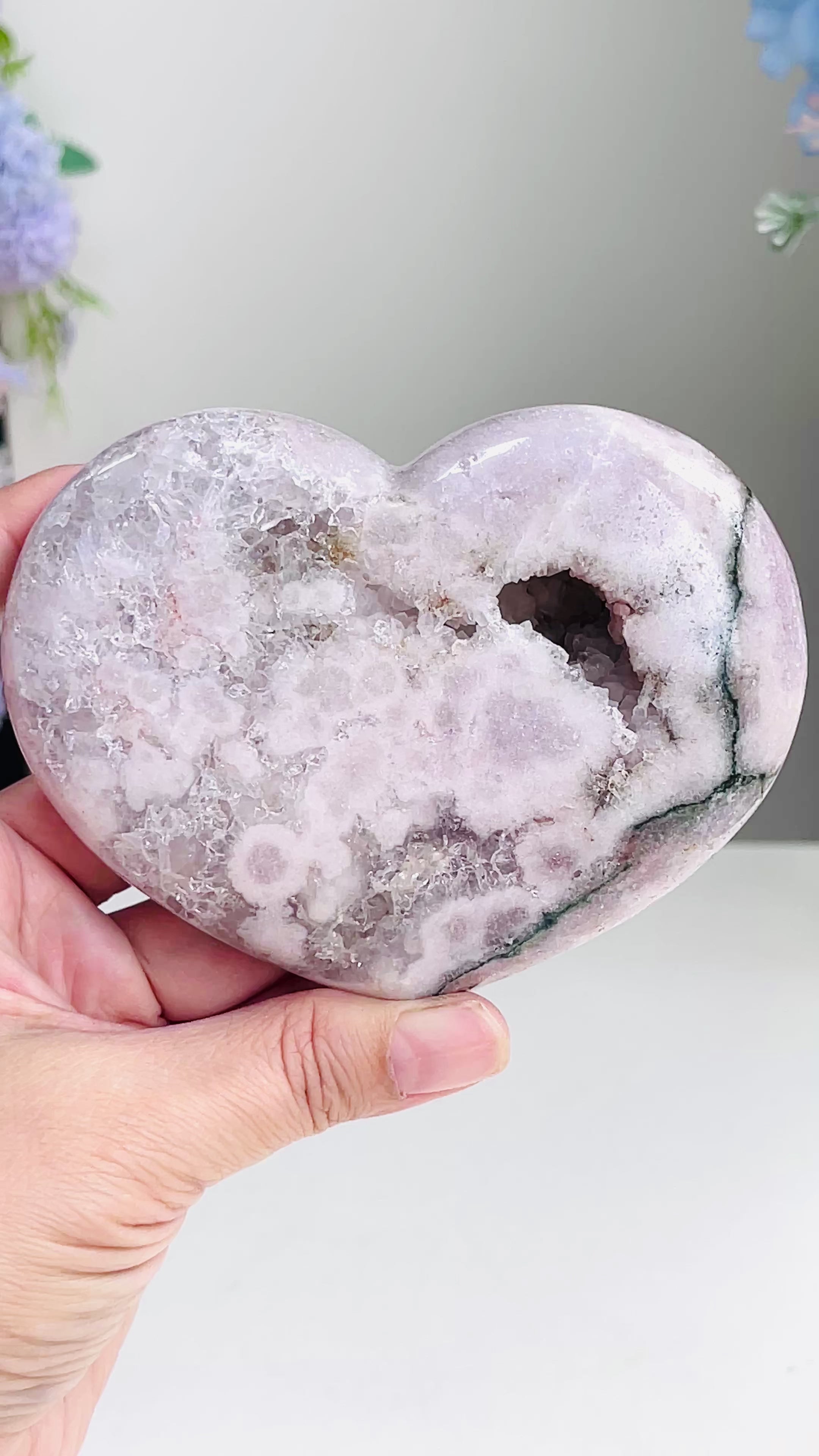 Pink Amethyst Druzy Heart – Natural Healing Crystal, Pink Amethyst Heart for Gift, Meditation, Home Decor B108