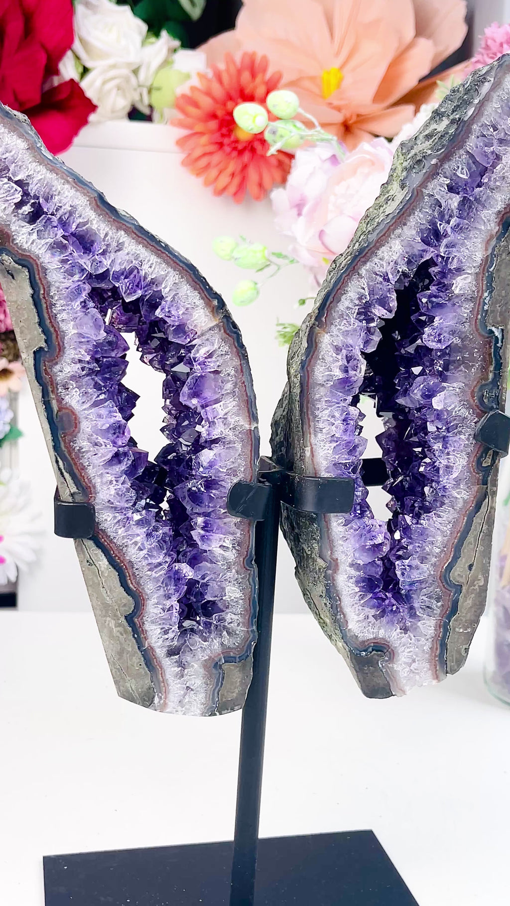 Amethyst Geode Wings on Custom Stand