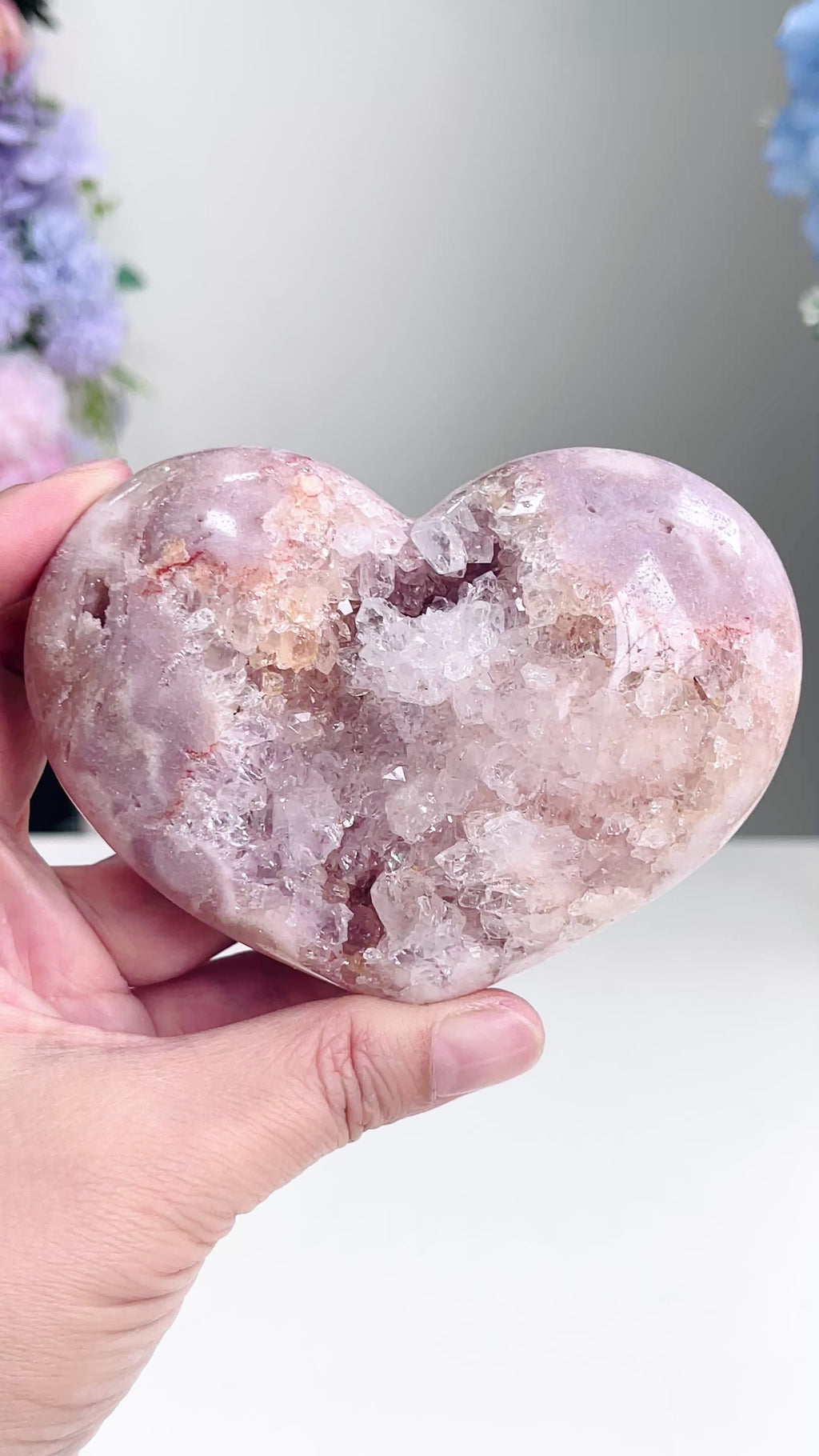 Pink Amethyst Druzy Heart – Natural Healing Crystal, Pink Amethyst Heart for Gift, Meditation, Home Decor B201