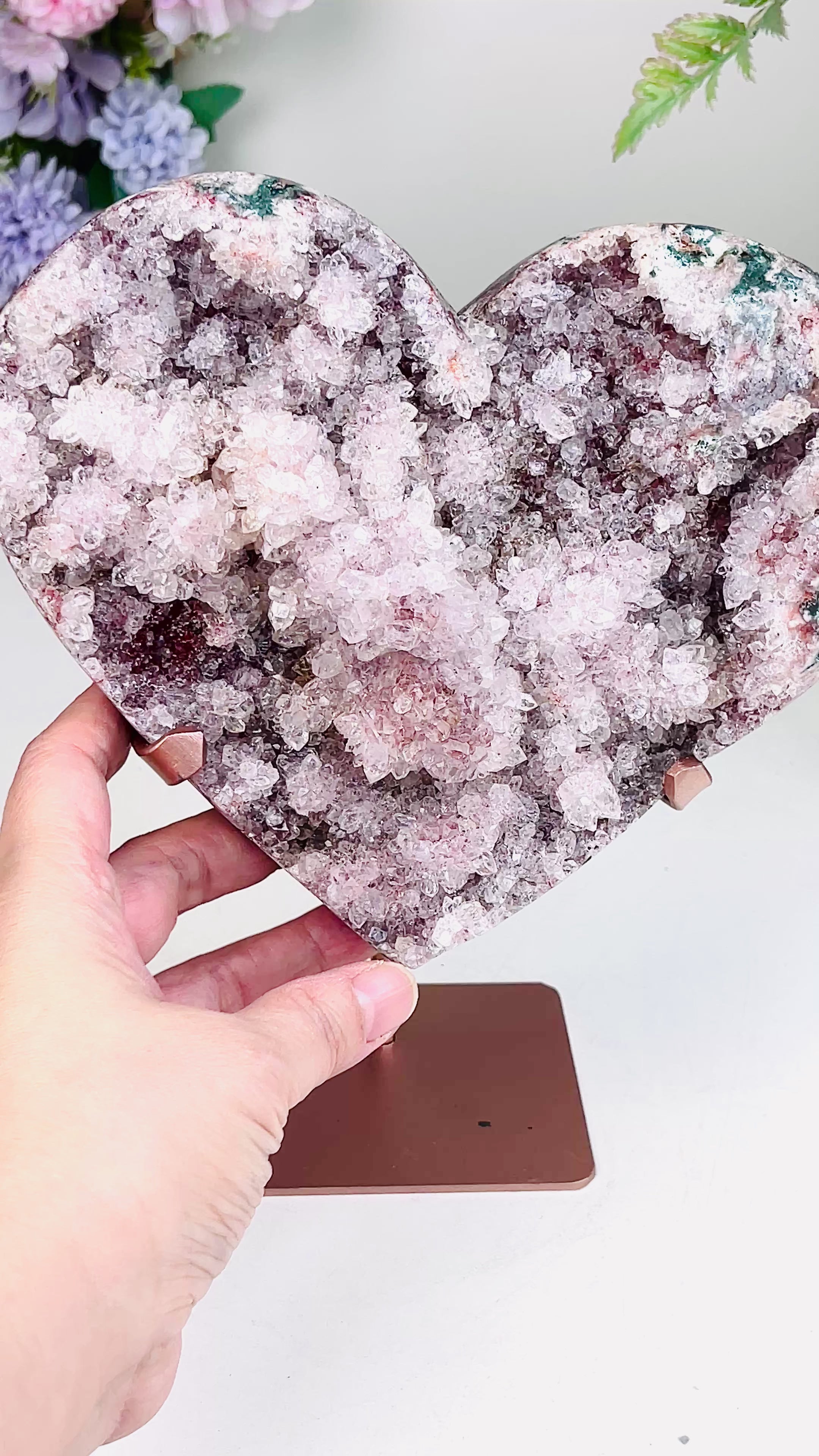 Pink Amethyst Druzy Heart on Metal Stand 1.78kg