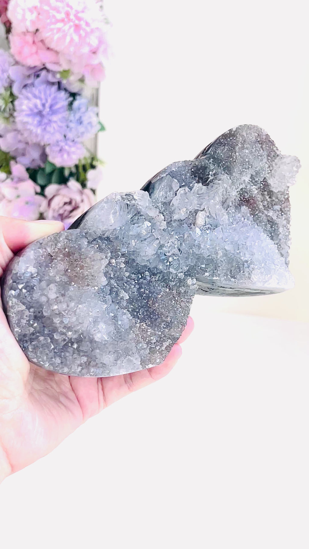 Rare Amethyst Flower Heart, Special Amethyst Flower Polished Crystal Double Heart, Unique Gift, Crystal Gift