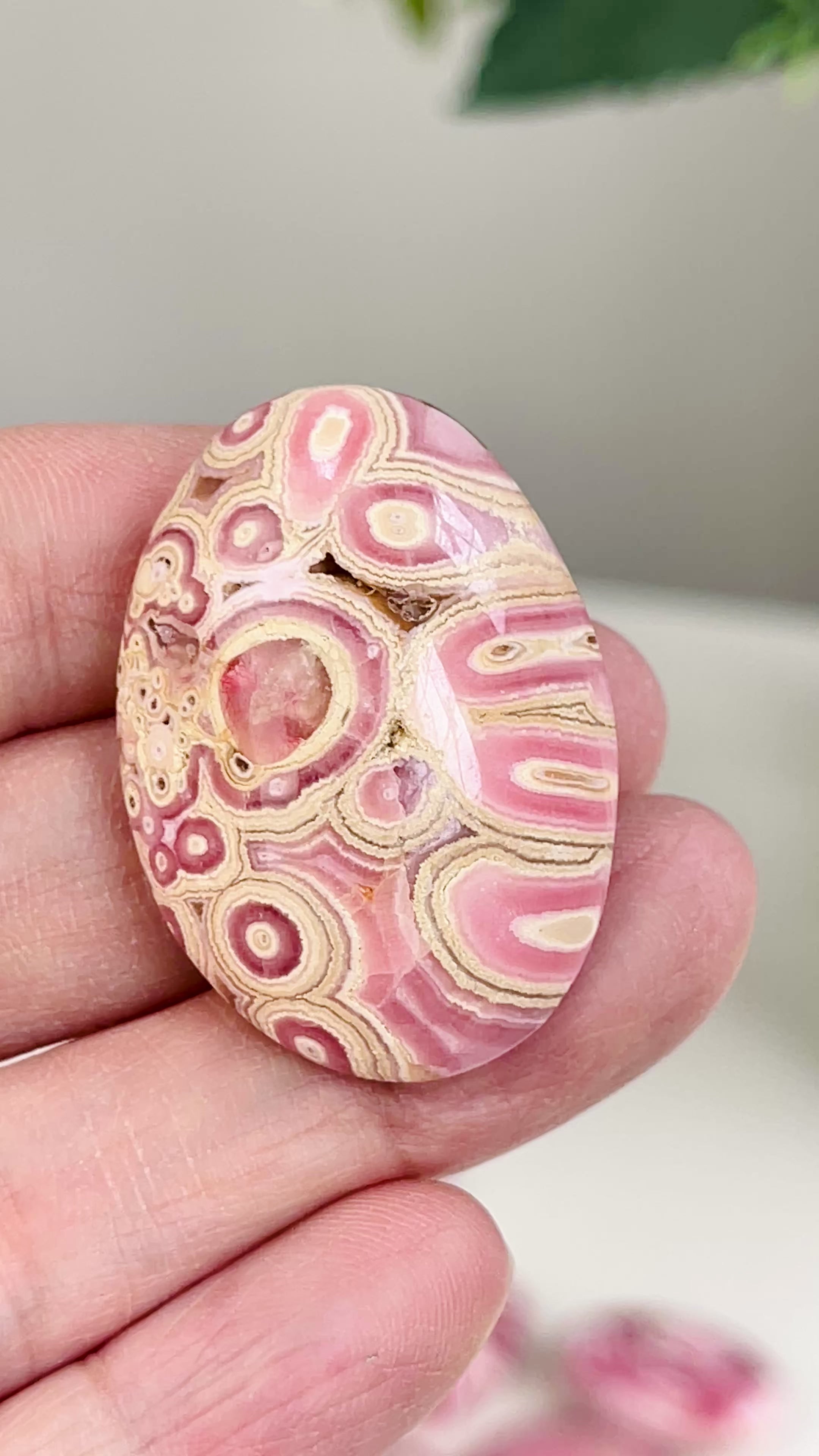 Rare Rhodochrosite Mini Palmstone (Oval) – Argentine Pink Banded Crystal Pocket Stone 8