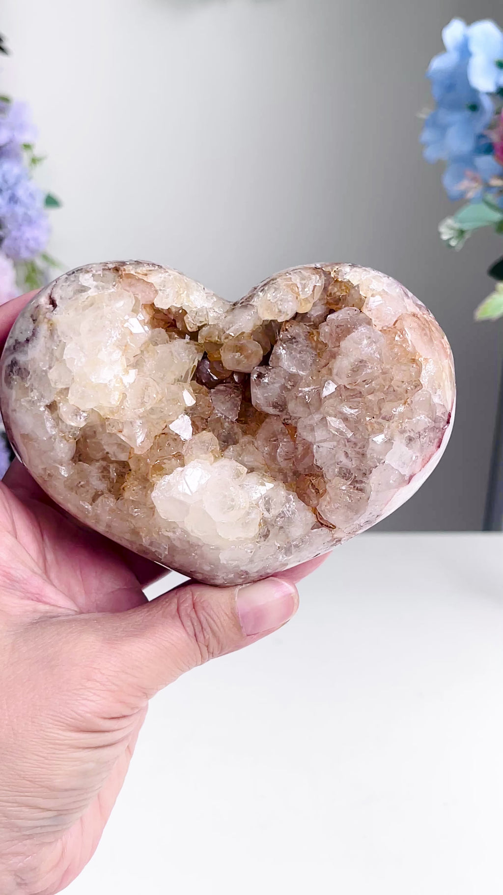 Pink Amethyst Druzy Heart – 572g Natural Healing Crystal, Pink Amethyst Heart for Gift, Meditation, Home Decor B207