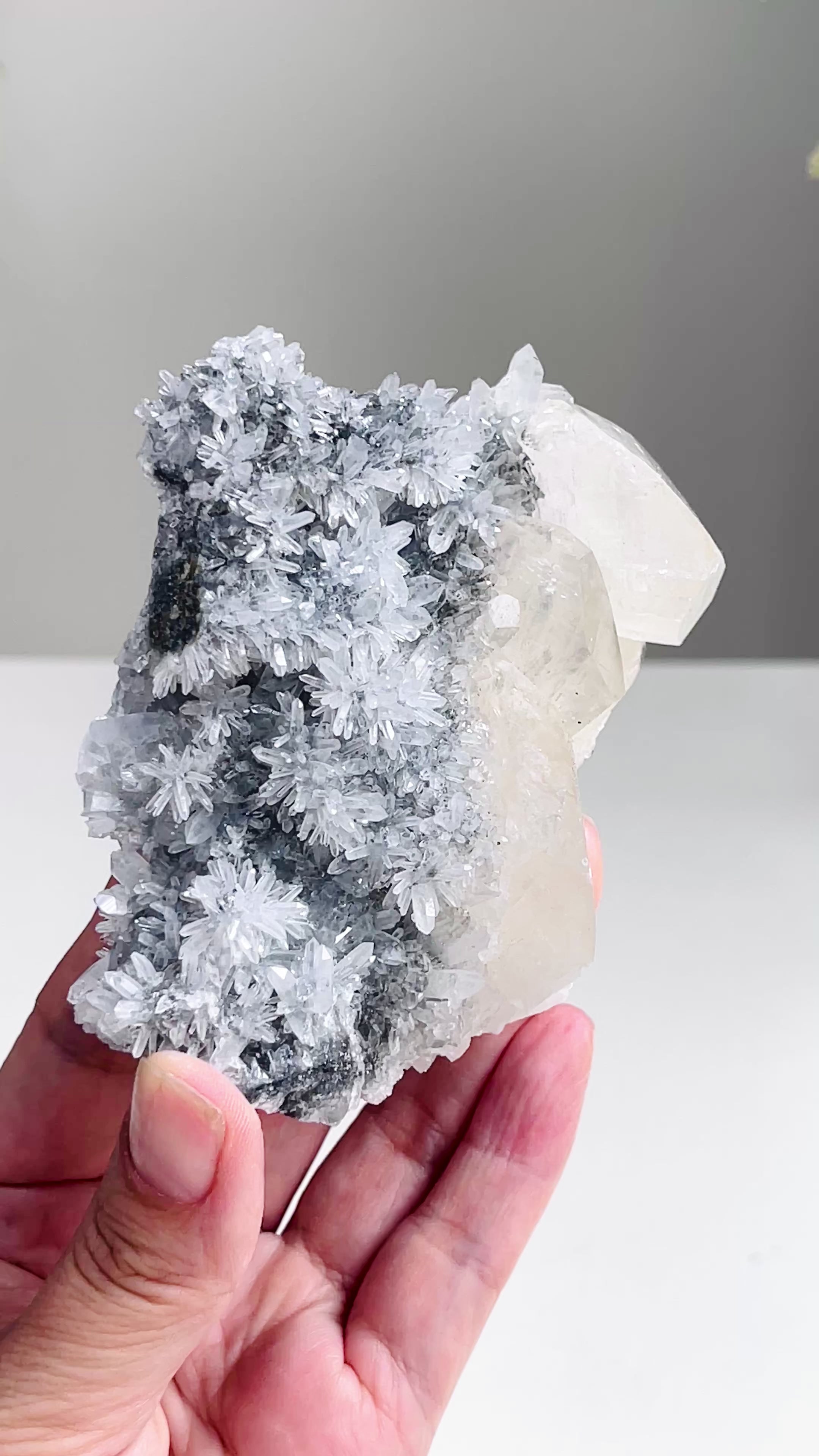 Breathtaking Needle Quartz Cluster with Calcite from Hubei China,  Unique Needle Quartz Specimen, Crystal Gift