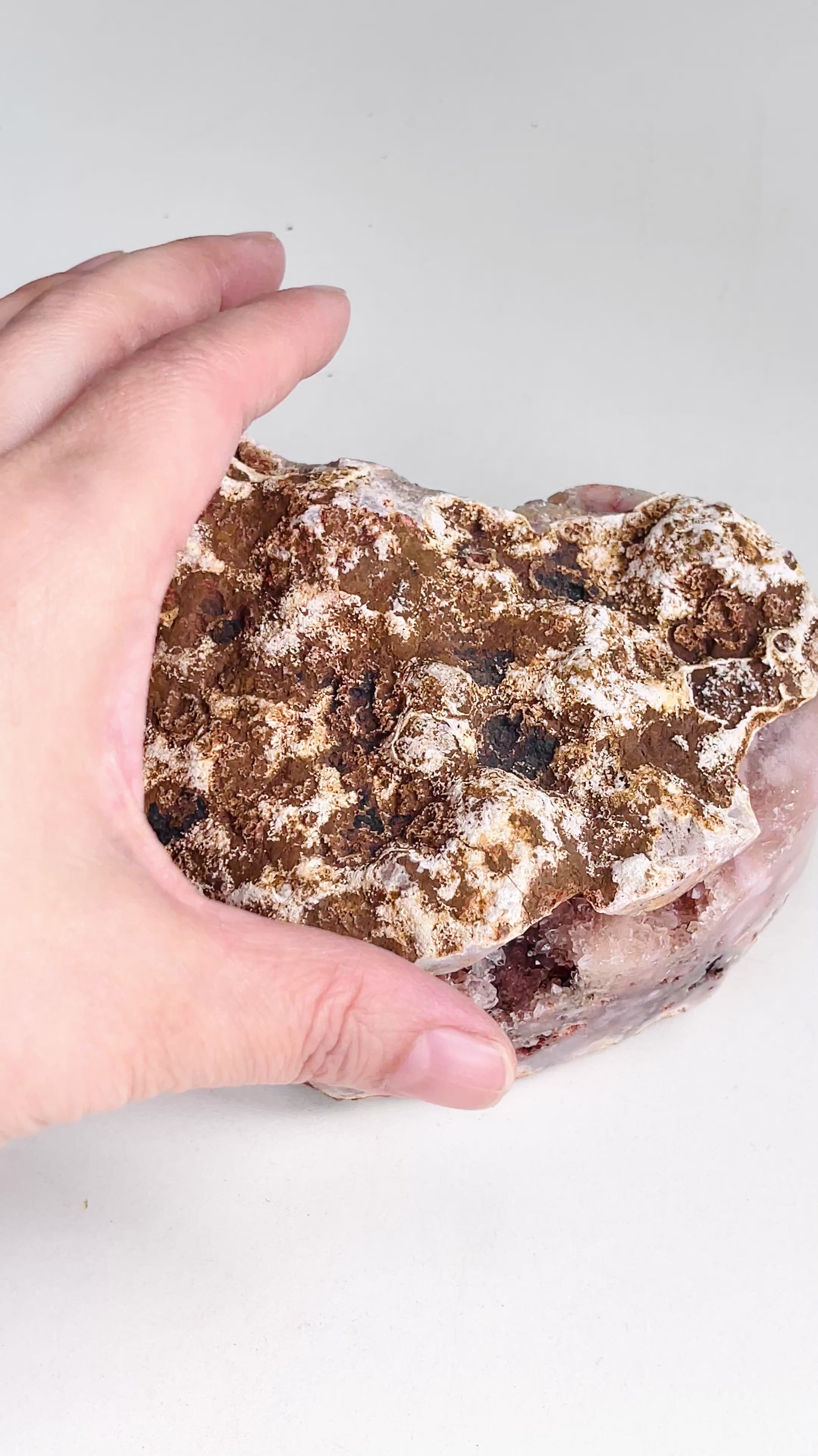 Natural Pink Amethyst Split Heart Geode | Druzy Crystal Pair | Brazil