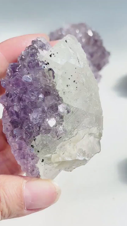 Amethyst with Calcite,  Translucent Amethyst Cluster with Calcite Crystal, Amethyst with Calcite Mineral Specimen, crystal gift