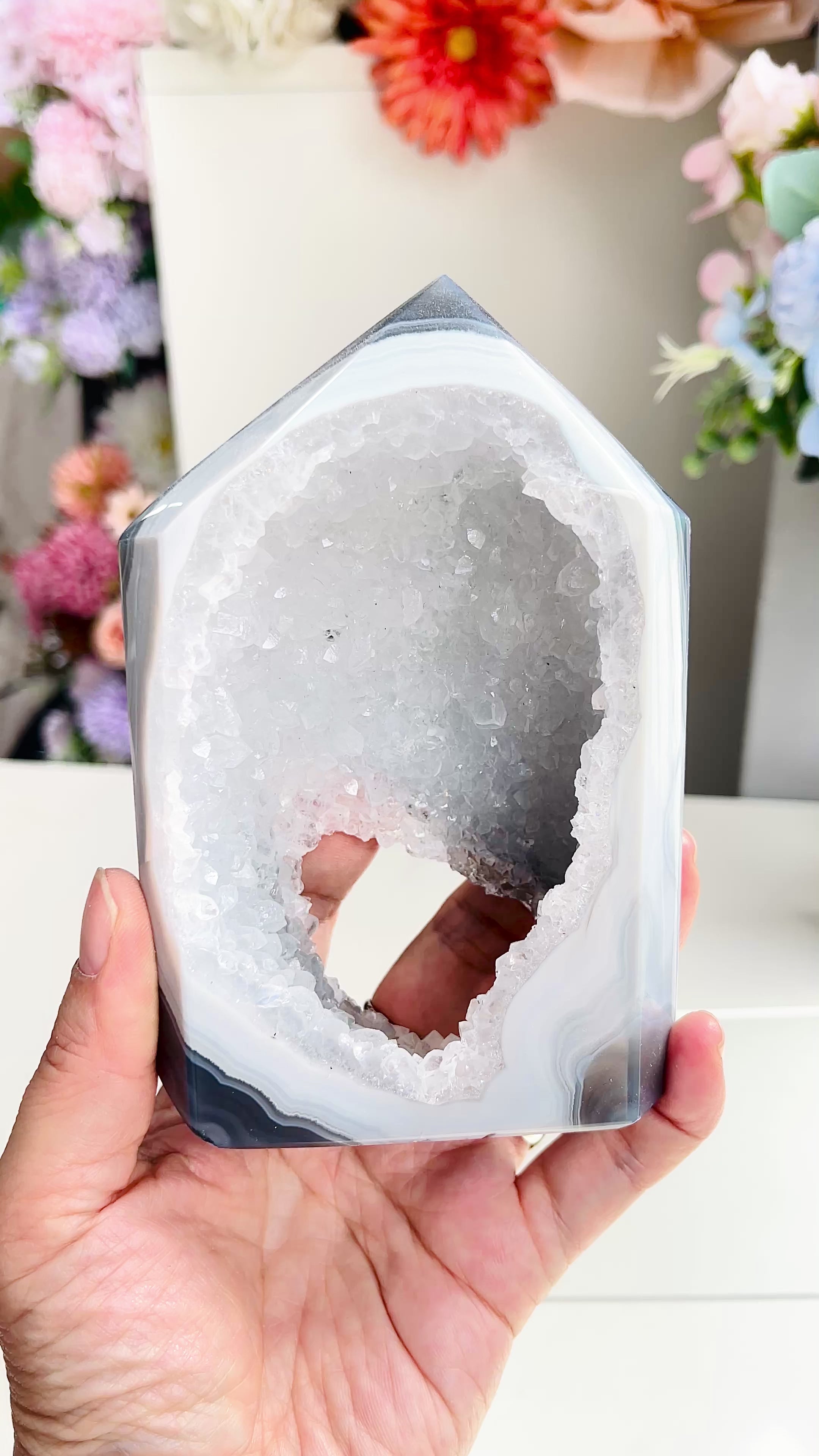Druzy Agate Tower | Large Sparkling Geode Crystal with Portal