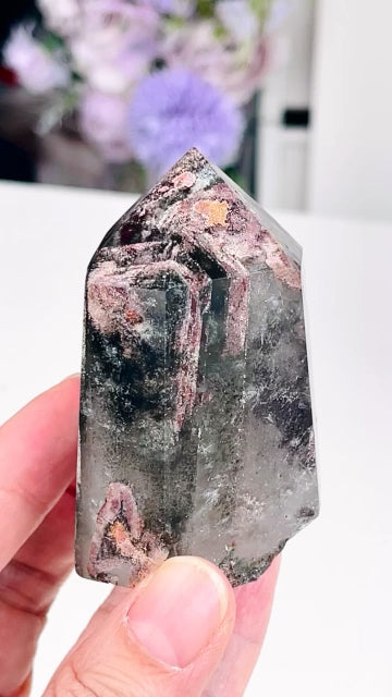 Unique Lodolite Quartz , Natural Brazilian Lodolite Quartz Point, Crystal Gift, Garden Quartz