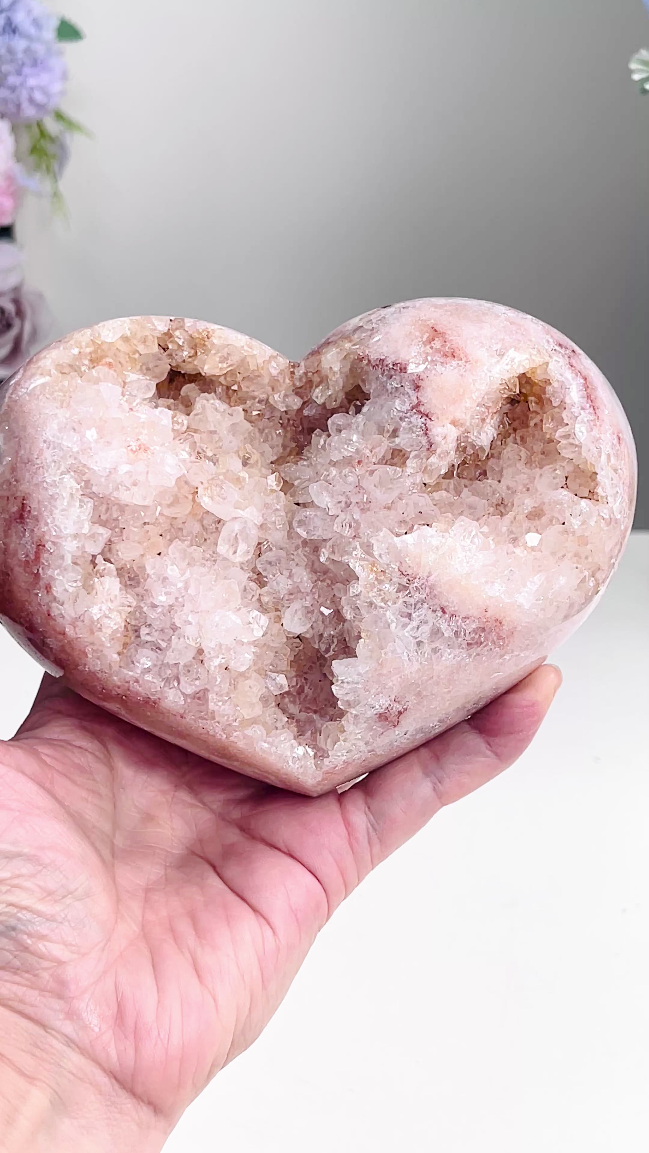 Pink Amethyst Druzy Heart – Natural Healing Crystal, Pink Amethyst Heart for Gift, Meditation, Home Decor B202