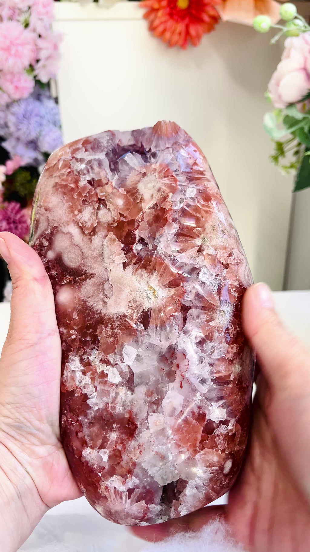 XL Pink Amethyst & Hematoid Quartz Freeform | Museum-Grade Crystal on Custom Stand