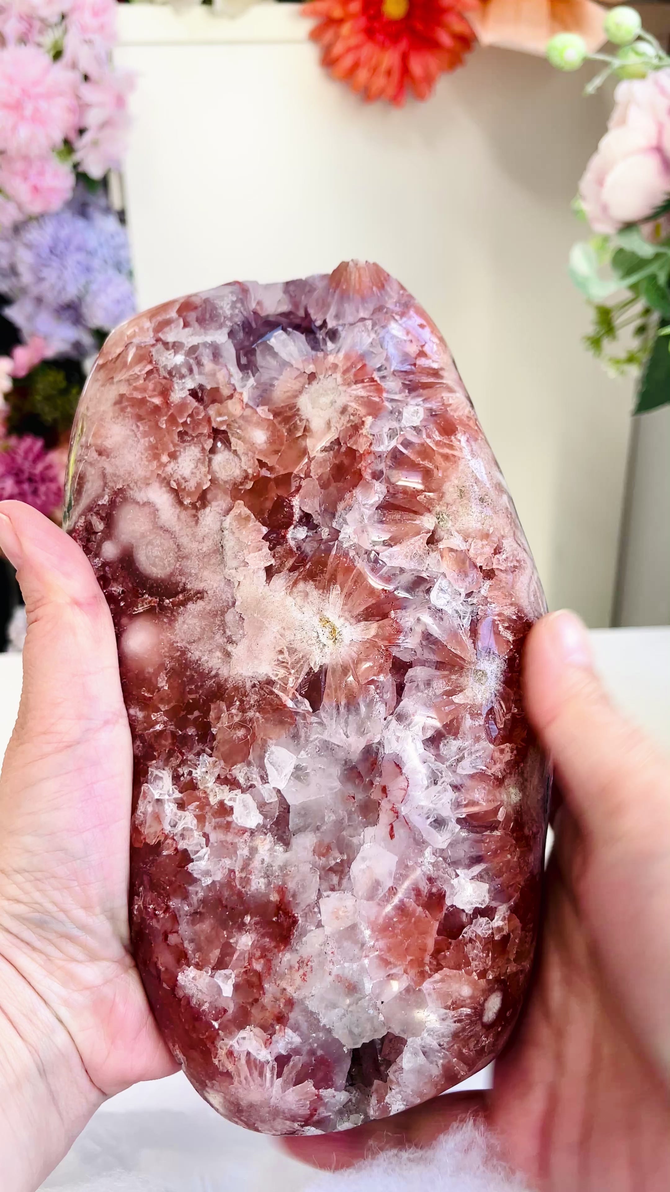 XL Pink Amethyst & Hematoid Quartz Freeform | Museum-Grade Crystal on Custom Stand