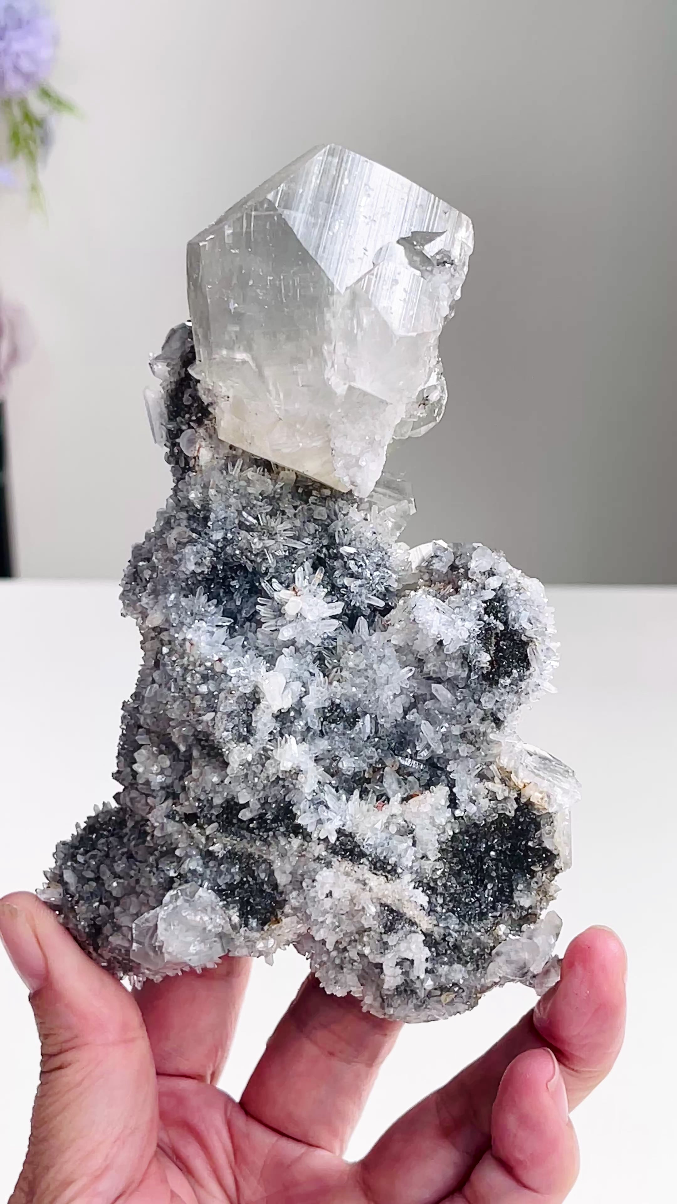 Breathtaking Needle Quartz Cluster with Calcite from Hubei China,  Unique Needle Quartz Specimen, Crystal Gift (Copy) (Copy)