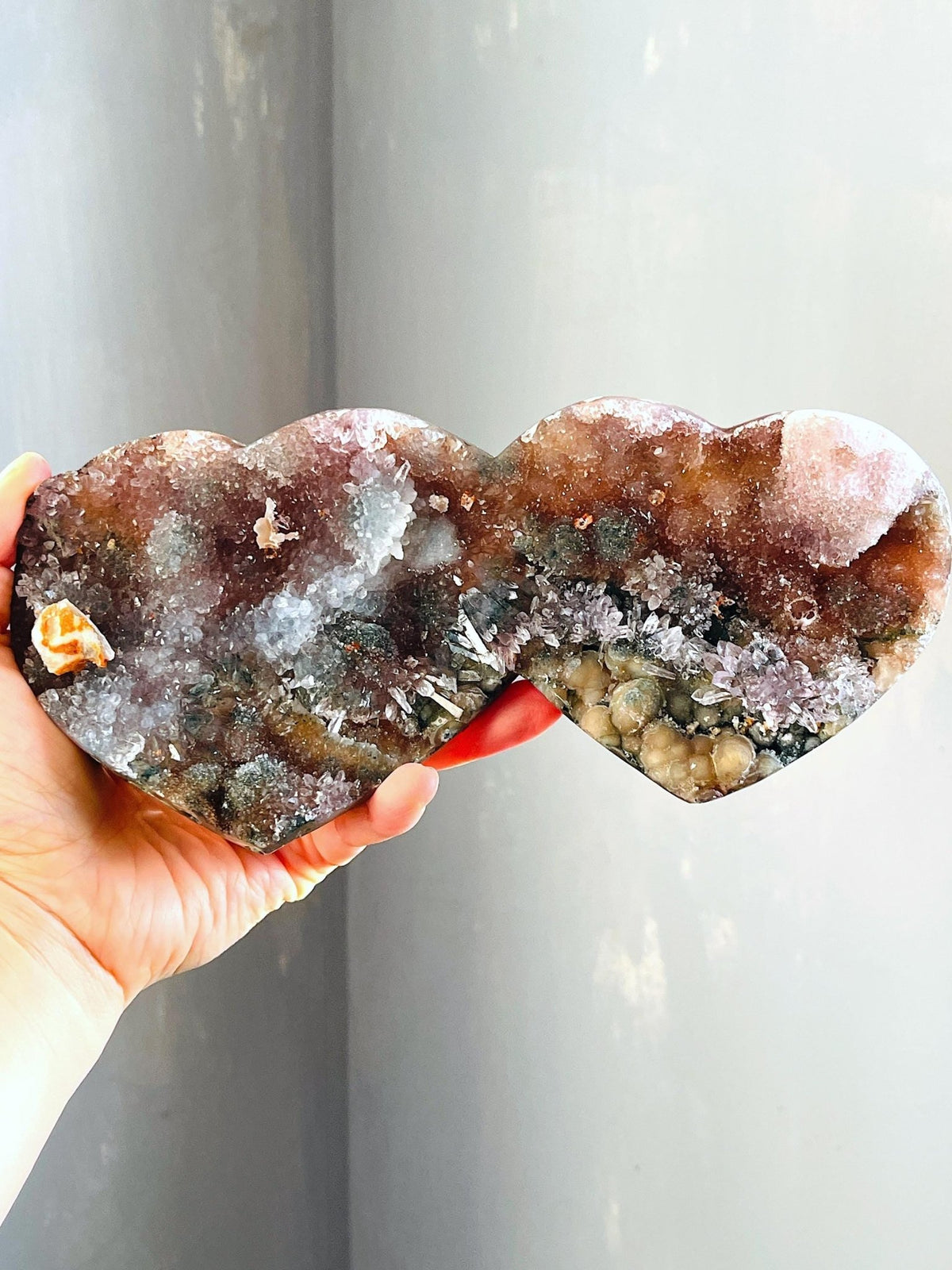 Rare Amethyst Flower Heart, 20cm Special Amethyst Flower Polished Crystal Heart, Unique Gift, Crystal Gift - Million Years Crystal