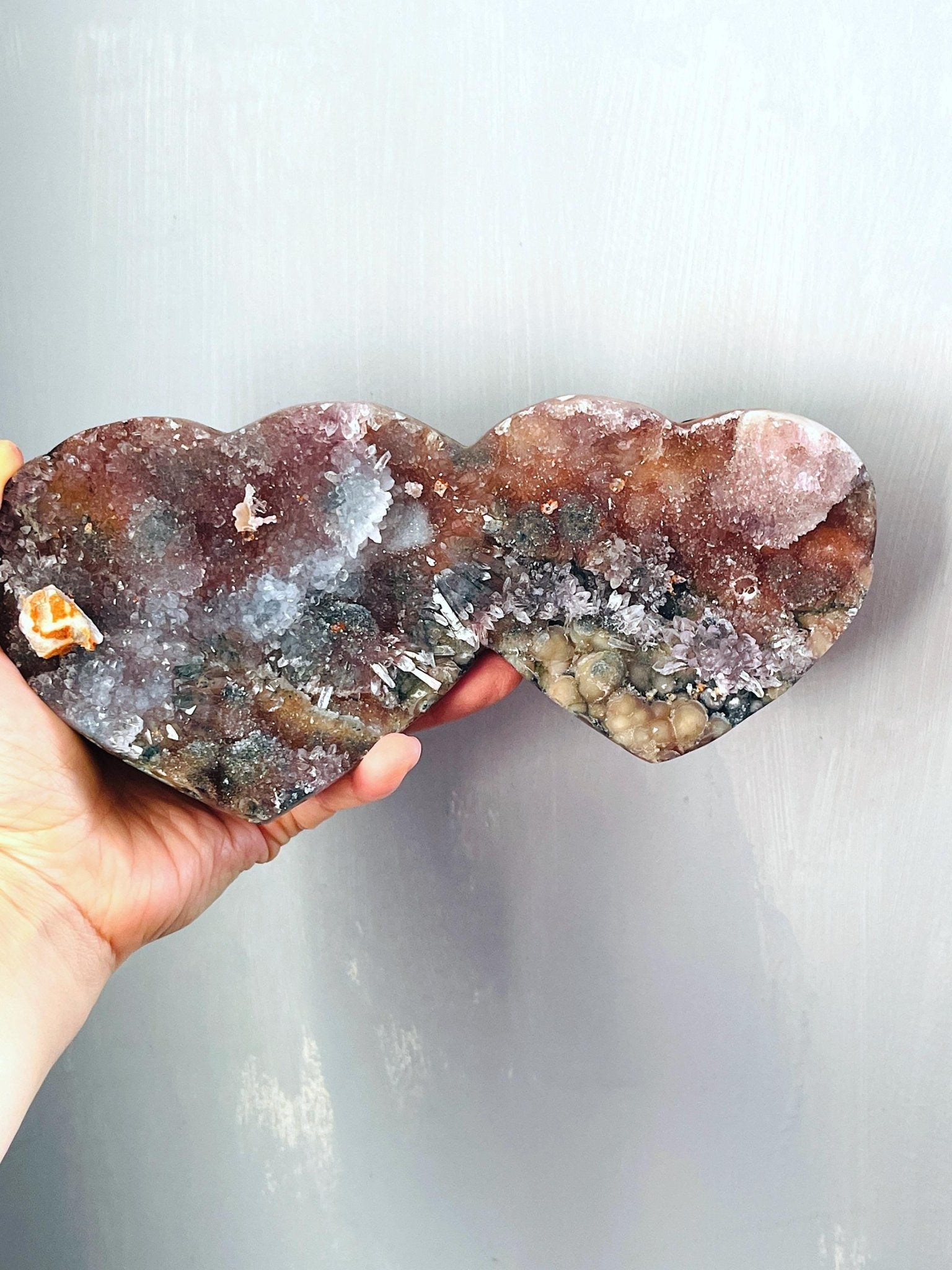 Rare Amethyst Flower Heart, 20cm Special Amethyst Flower Polished Crystal Heart, Unique Gift, Crystal Gift - Million Years Crystal