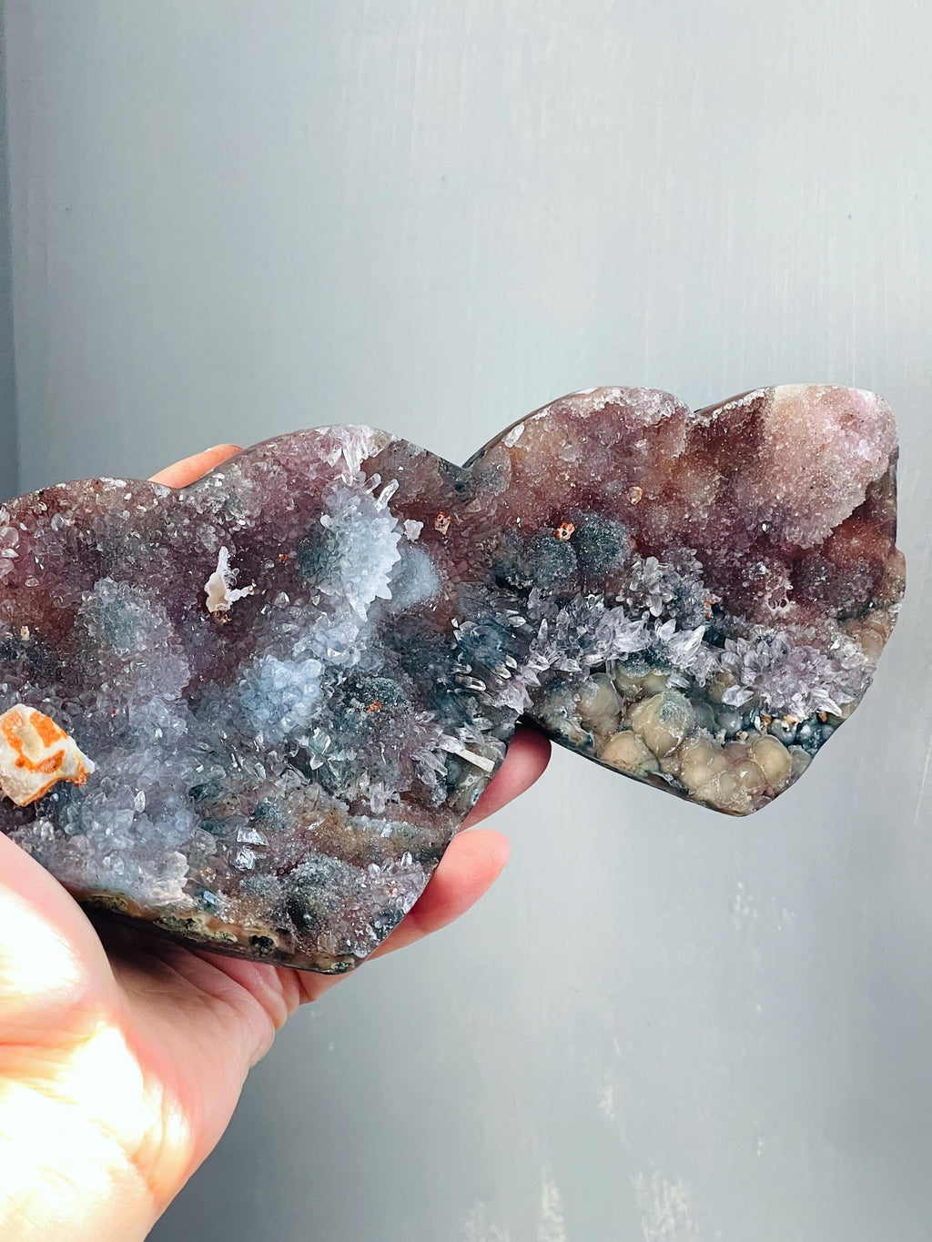 Rare Amethyst Flower Heart, 20cm Special Amethyst Flower Polished Crystal Heart, Unique Gift, Crystal Gift - Million Years Crystal