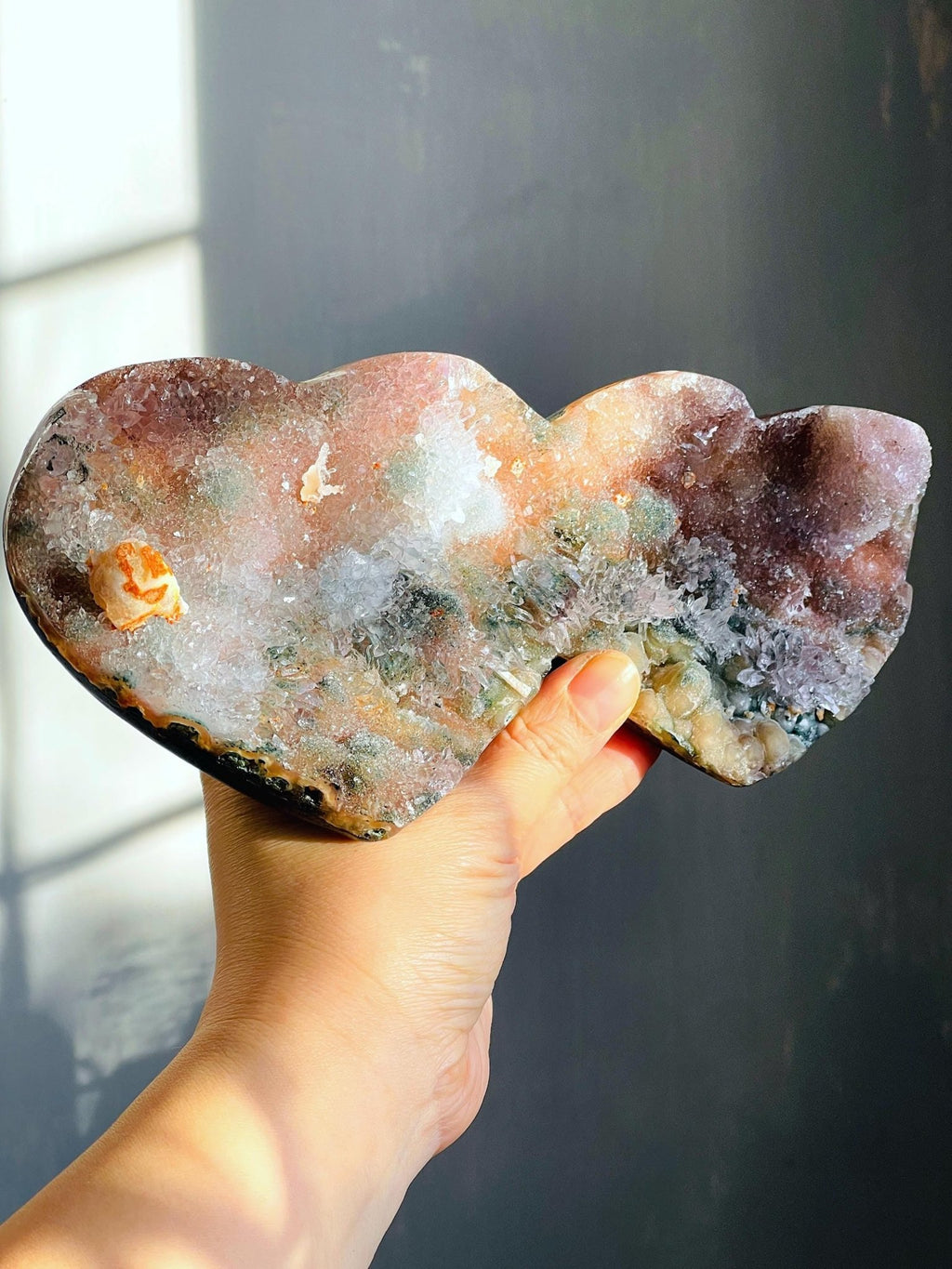 Rare Amethyst Flower Heart, 20cm Special Amethyst Flower Polished Crystal Heart, Unique Gift, Crystal Gift - Million Years Crystal
