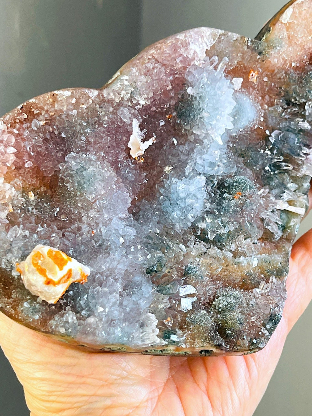 Rare Amethyst Flower Heart, 20cm Special Amethyst Flower Polished Crystal Heart, Unique Gift, Crystal Gift - Million Years Crystal