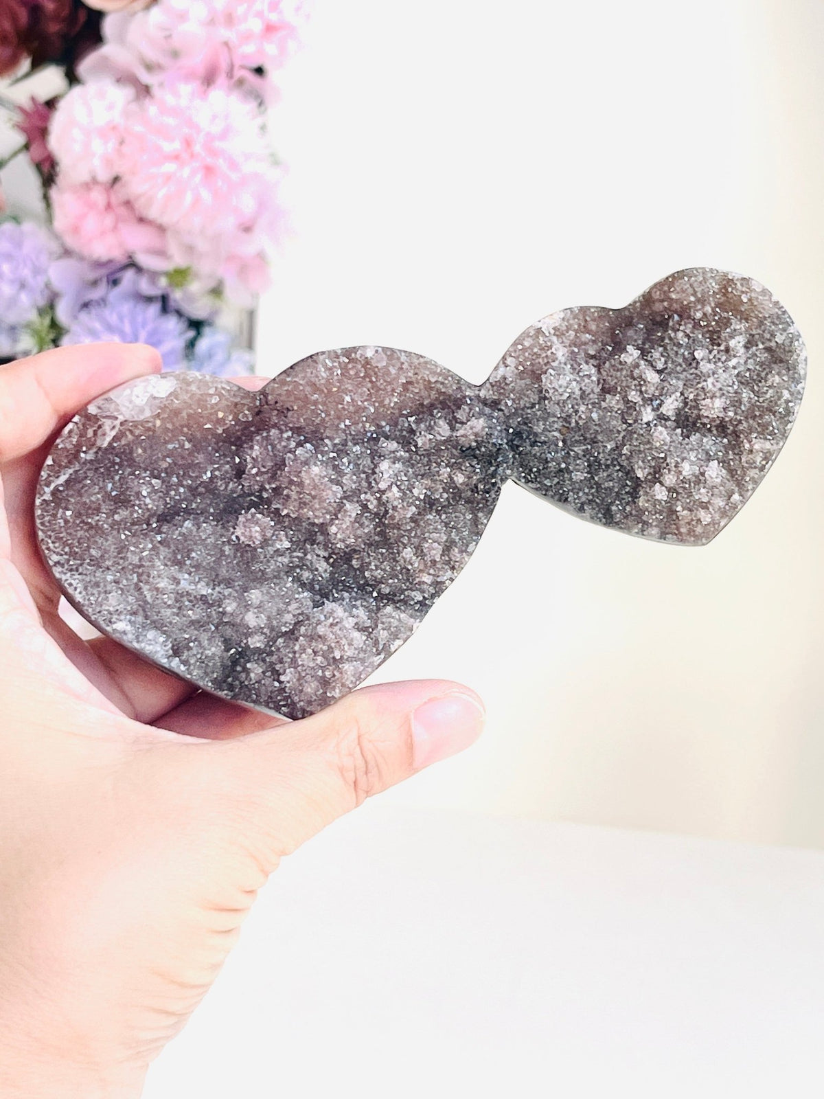 Rare Amethyst Flower Heart, Special Amethyst Flower Polished Crystal Double Heart, Unique Gift, Crystal Gift - Million Years Crystal
