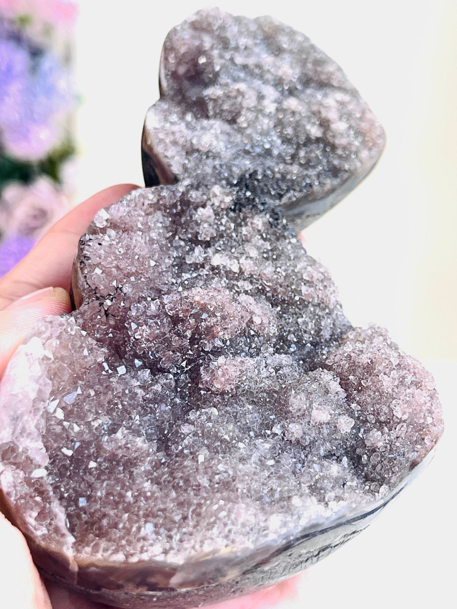 Rare Amethyst Flower Heart, Special Amethyst Flower Polished Crystal Double Heart, Unique Gift, Crystal Gift - Million Years Crystal