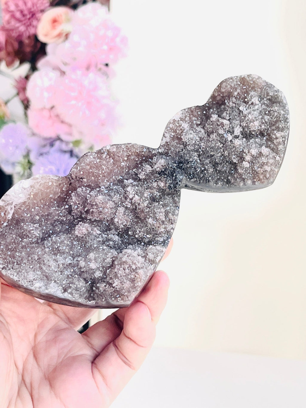 Rare Amethyst Flower Heart, Special Amethyst Flower Polished Crystal Double Heart, Unique Gift, Crystal Gift - Million Years Crystal