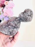 Rare Amethyst Flower Heart, Special Amethyst Flower Polished Crystal Double Heart, Unique Gift, Crystal Gift - Million Years Crystal