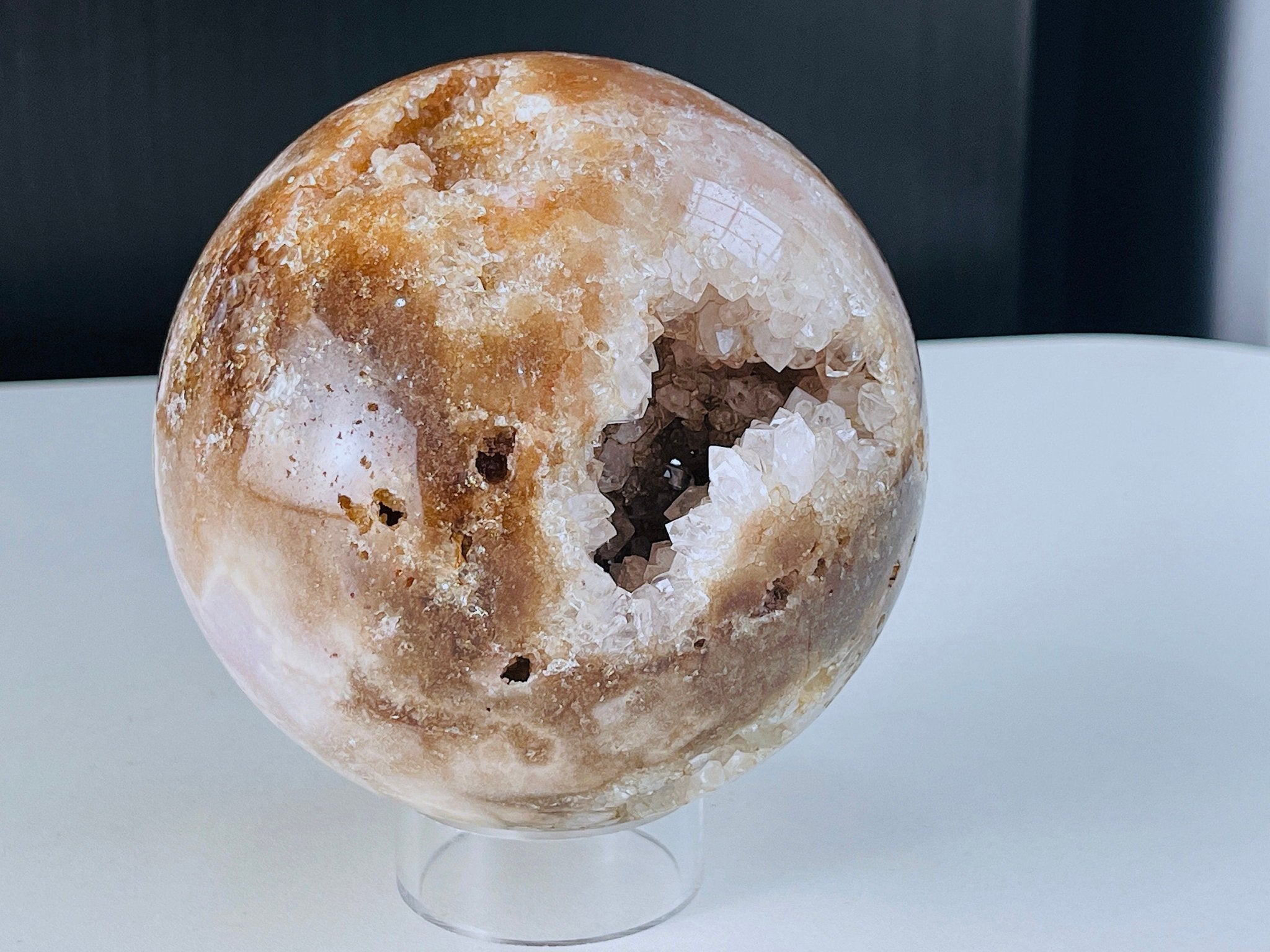 Rare Pink Amethyst Sphere, 105mm Large Super Druzy Pink Amethyst sphere with Quartz , Sparkling Pink Amethyst , Crystal Gift, Home Decor - Million Years Crystal