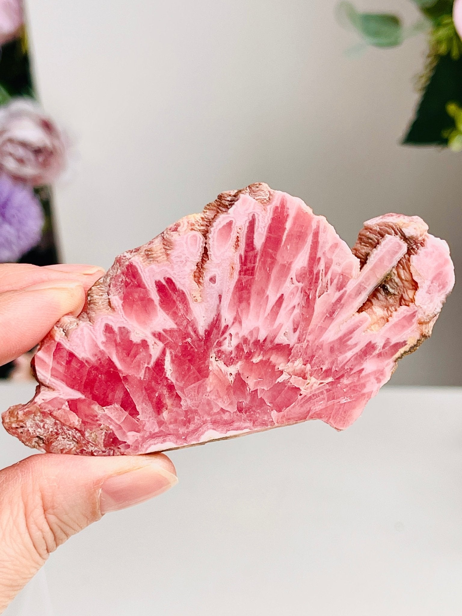 Rare Rhodochrosite Slab – Argentine Fire Pattern Crystal Display Piece - Million Years Crystal