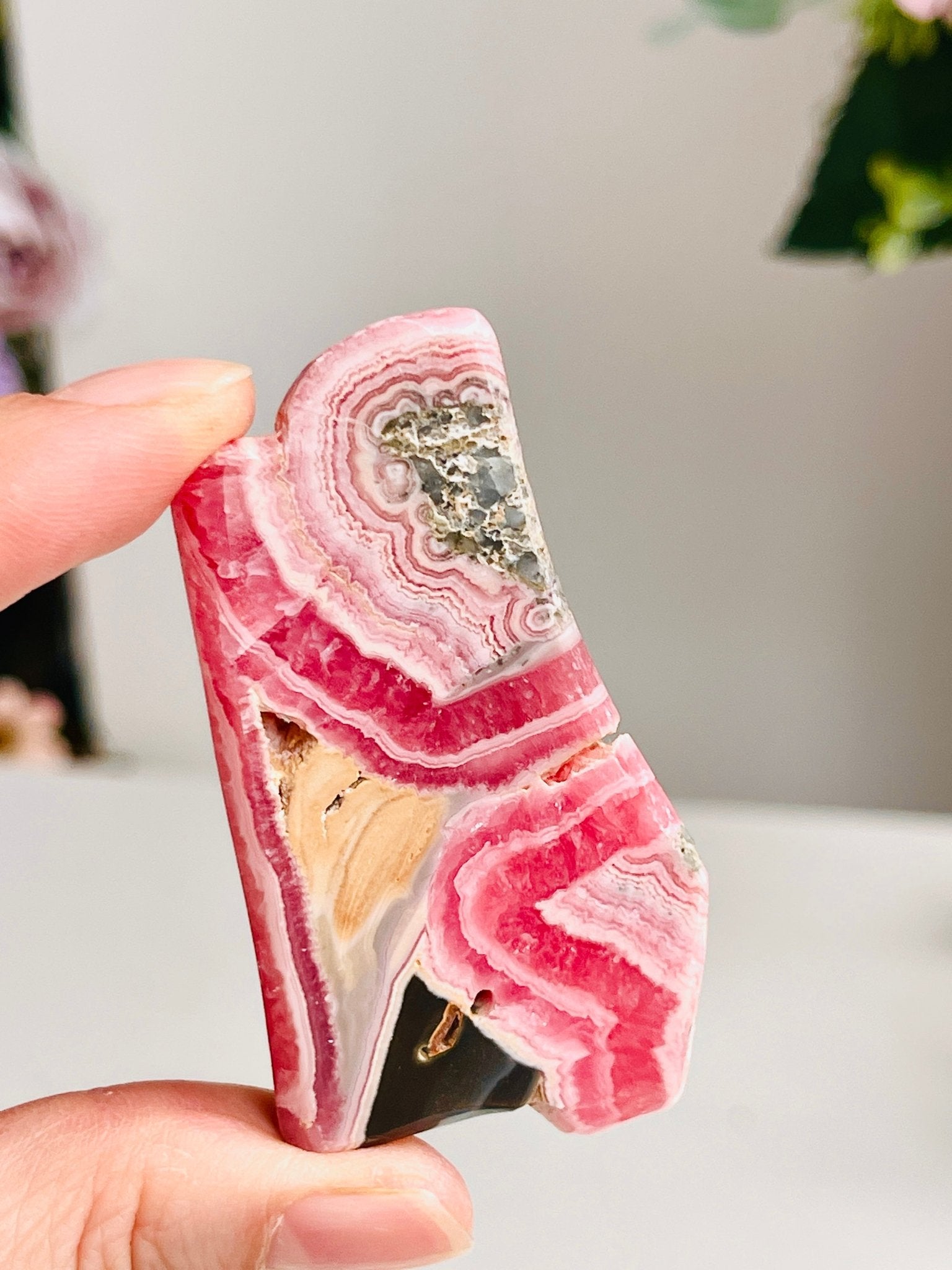 Rare Rhodochrosite Slab – Argentine Pink Banded Crystal - Million Years Crystal
