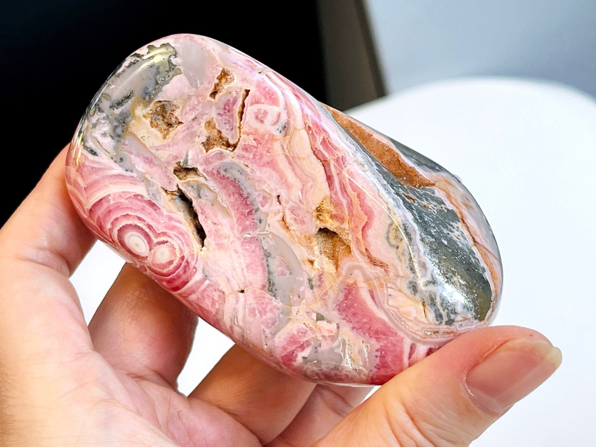 Rhodochrosite Freeform collector's piece, 261g statement Argentina Rhodochrosite Specimen, rare crystals, crystal gift - Million Years Crystal