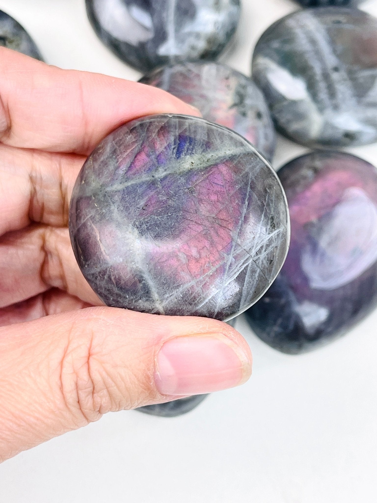 Sunset Labradorite Palm Stone, Purple and Orange Labradorite, crystal gift, healing crystal - Million Years Crystal