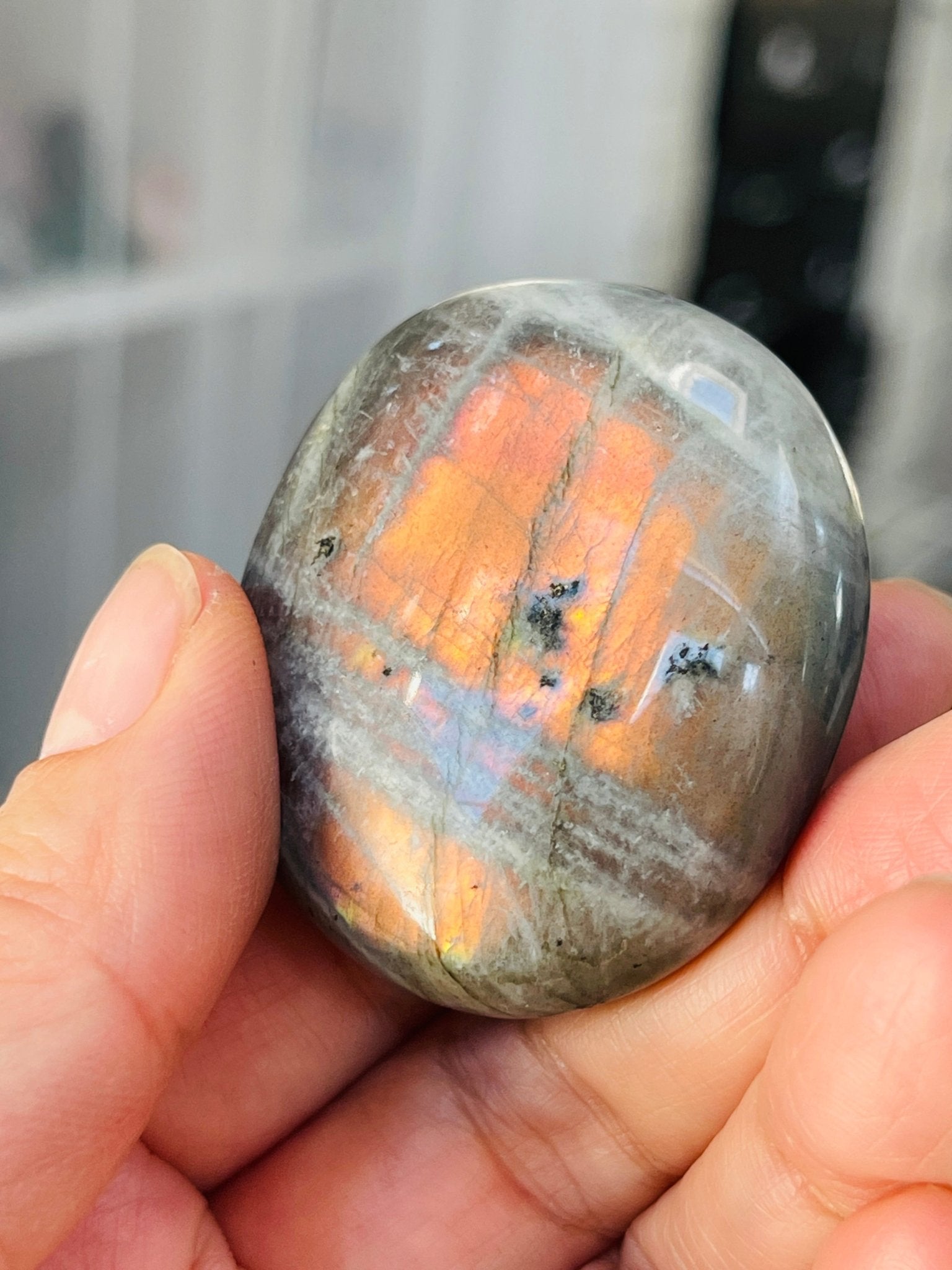 Sunset Labradorite Palm Stone, Purple and Orange Labradorite, crystal gift, healing crystal - Million Years Crystal