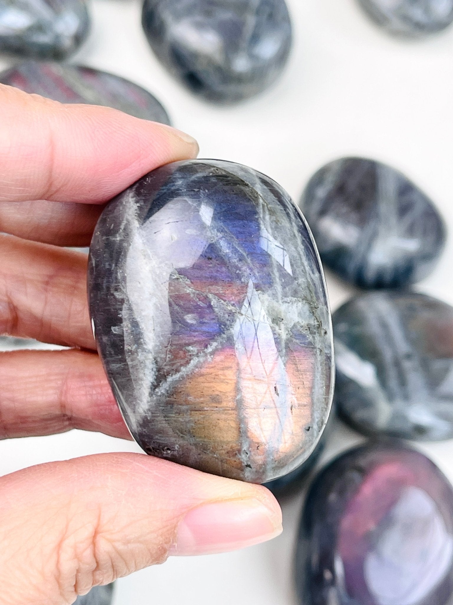 Sunset Labradorite Palm Stone, Purple and Orange Labradorite, crystal gift, healing crystal - Million Years Crystal