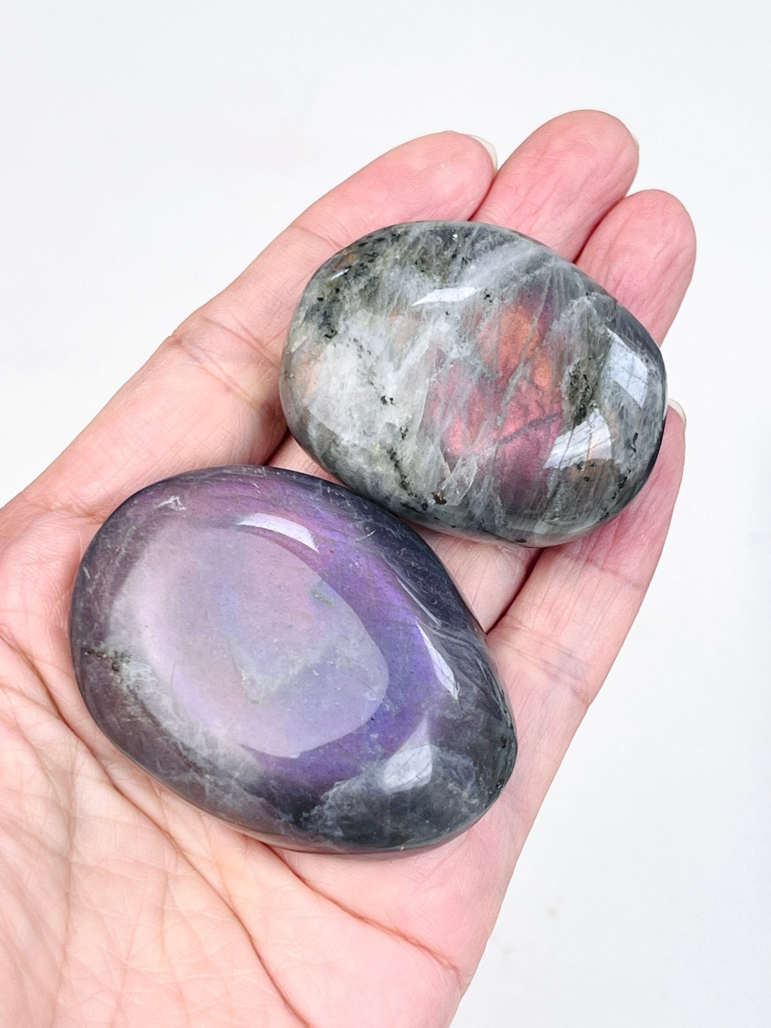 Sunset Labradorite Palm Stone, Purple and Orange Labradorite, crystal gift, healing crystal - Million Years Crystal