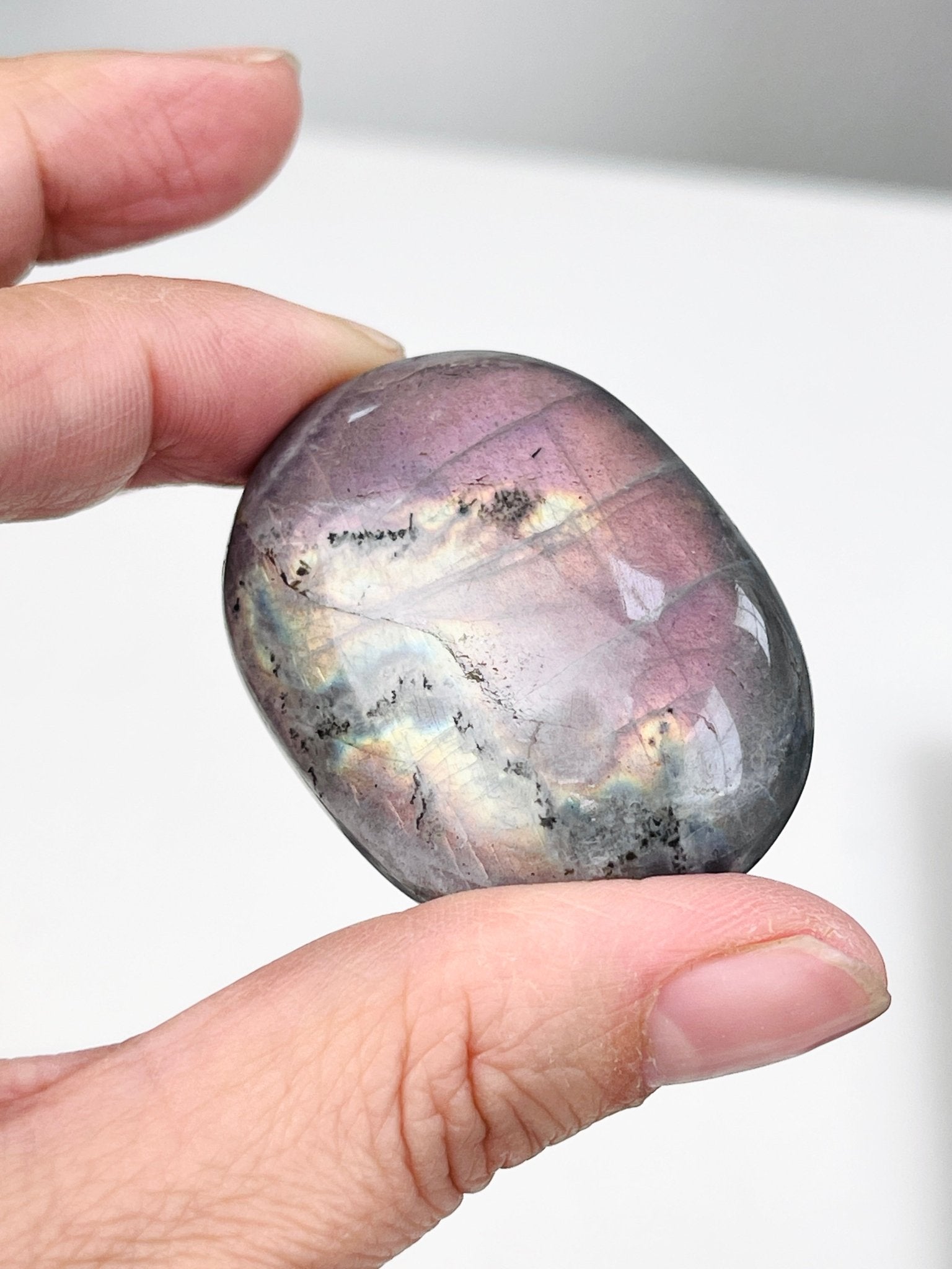Sunset Labradorite Palm Stone, Purple and Orange Labradorite, crystal gift, healing crystal - Million Years Crystal