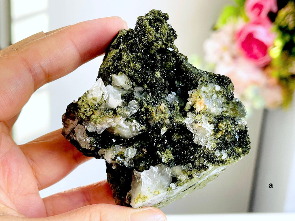 Super Sparkly Forest Epidote with Quartz Specimen, Epidote Specimen, Crystal Gift, Mineral Collection- 6 - Million Years Crystal