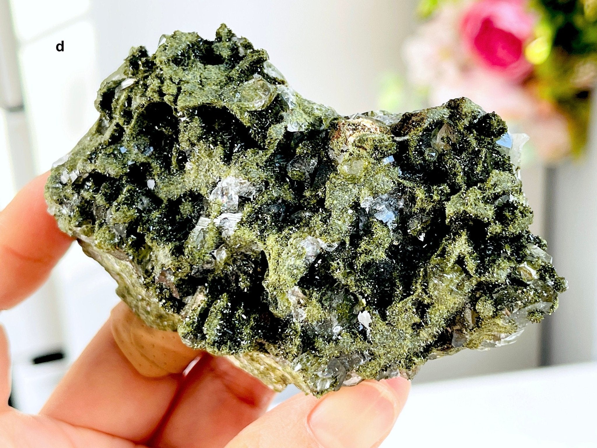 Super Sparkly Forest Epidote with Quartz Specimen, Epidote Specimen, Crystal Gift, Mineral Collection- 6 - Million Years Crystal