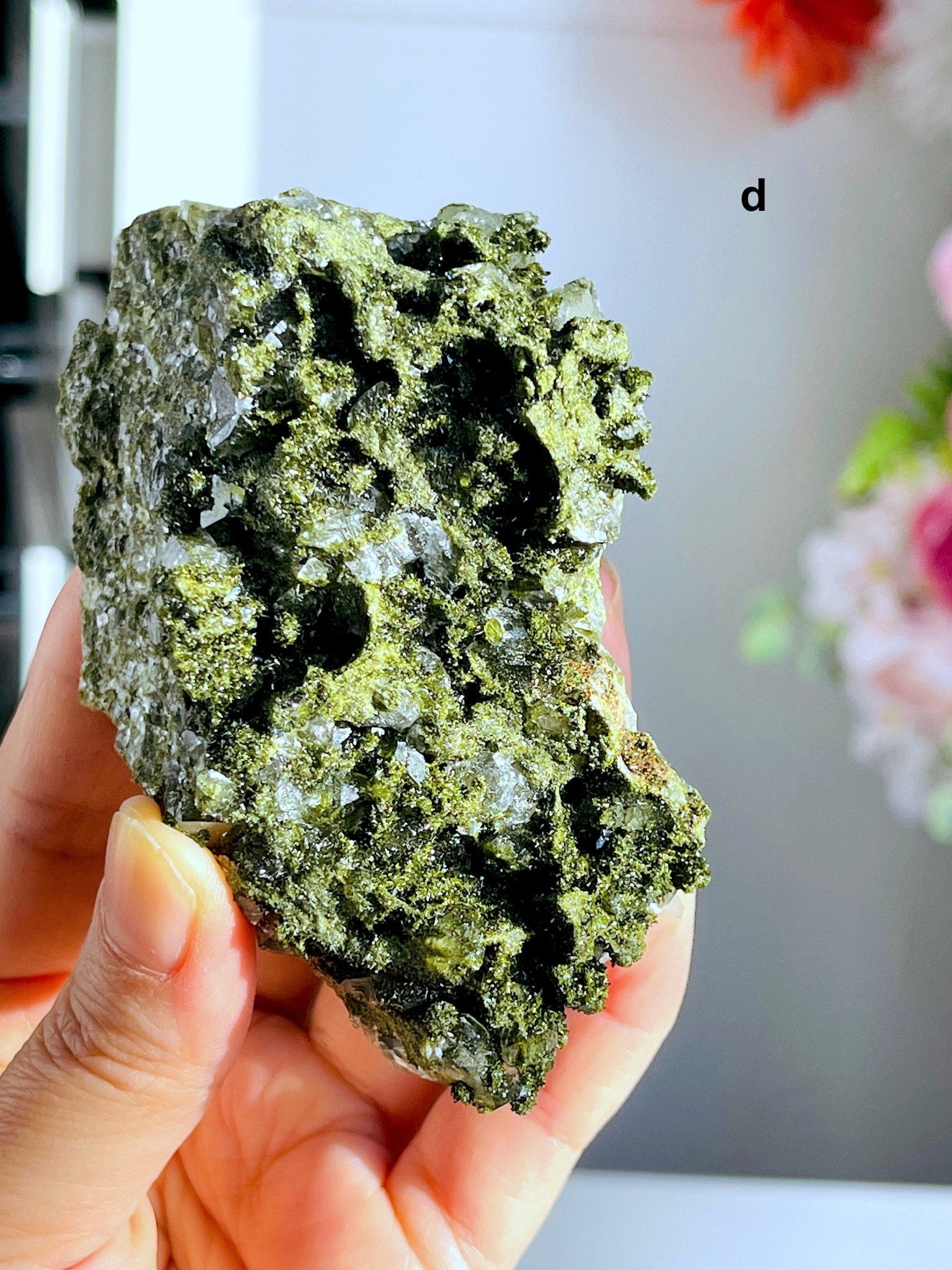 Super Sparkly Forest Epidote with Quartz Specimen, Epidote Specimen, Crystal Gift, Mineral Collection- 6 - Million Years Crystal