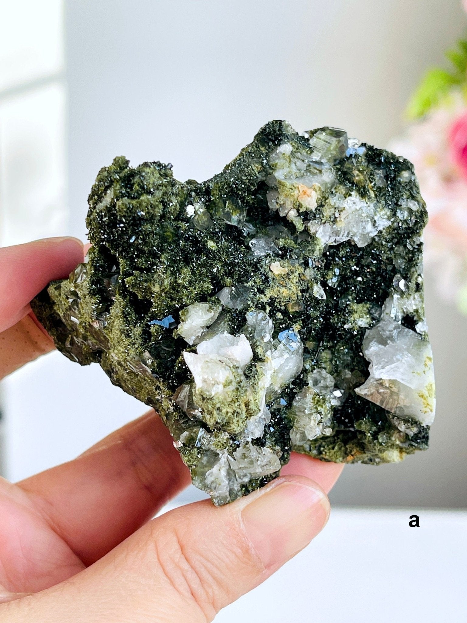 Super Sparkly Forest Epidote with Quartz Specimen, Epidote Specimen, Crystal Gift, Mineral Collection- 6 - Million Years Crystal
