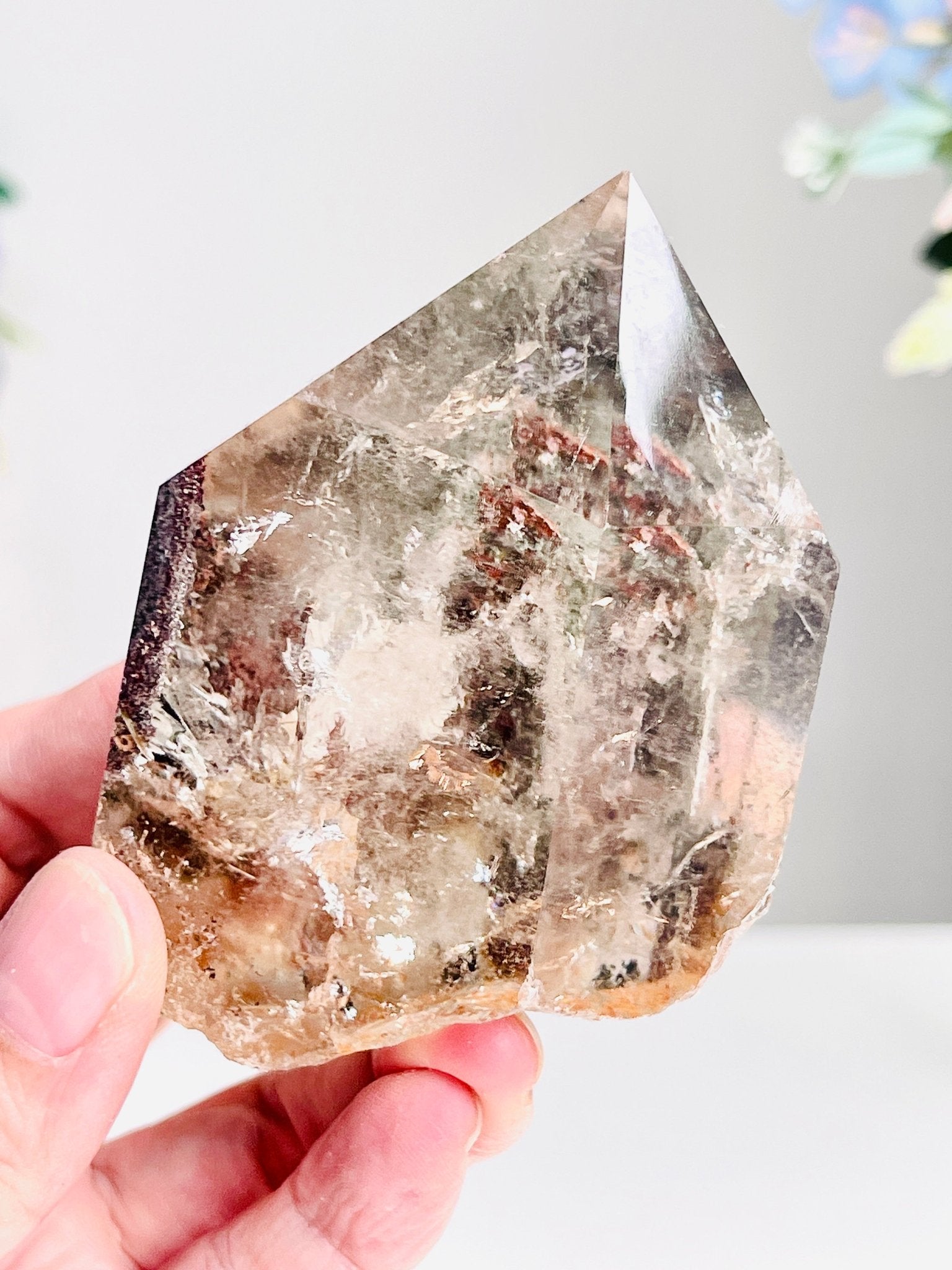Unique Lodolite Quartz , Natural Brazilian Lodolite Quartz Point, Crystal Gift, Garden Quartz, - Million Years Crystal