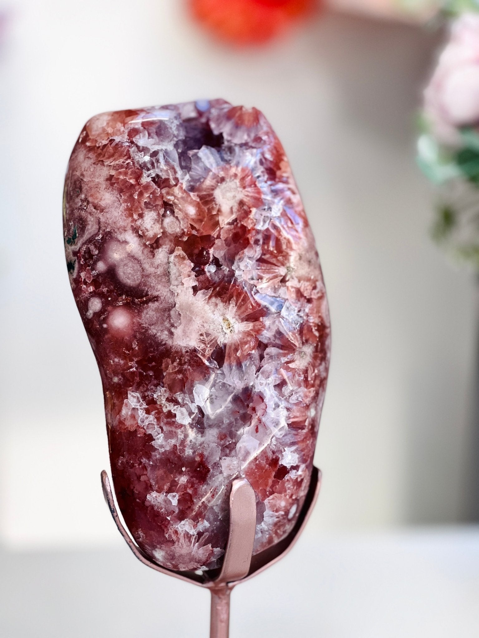 XL Pink Amethyst & Hematoid Quartz Freeform | Museum-Grade Crystal on Custom Stand - Million Years Crystal