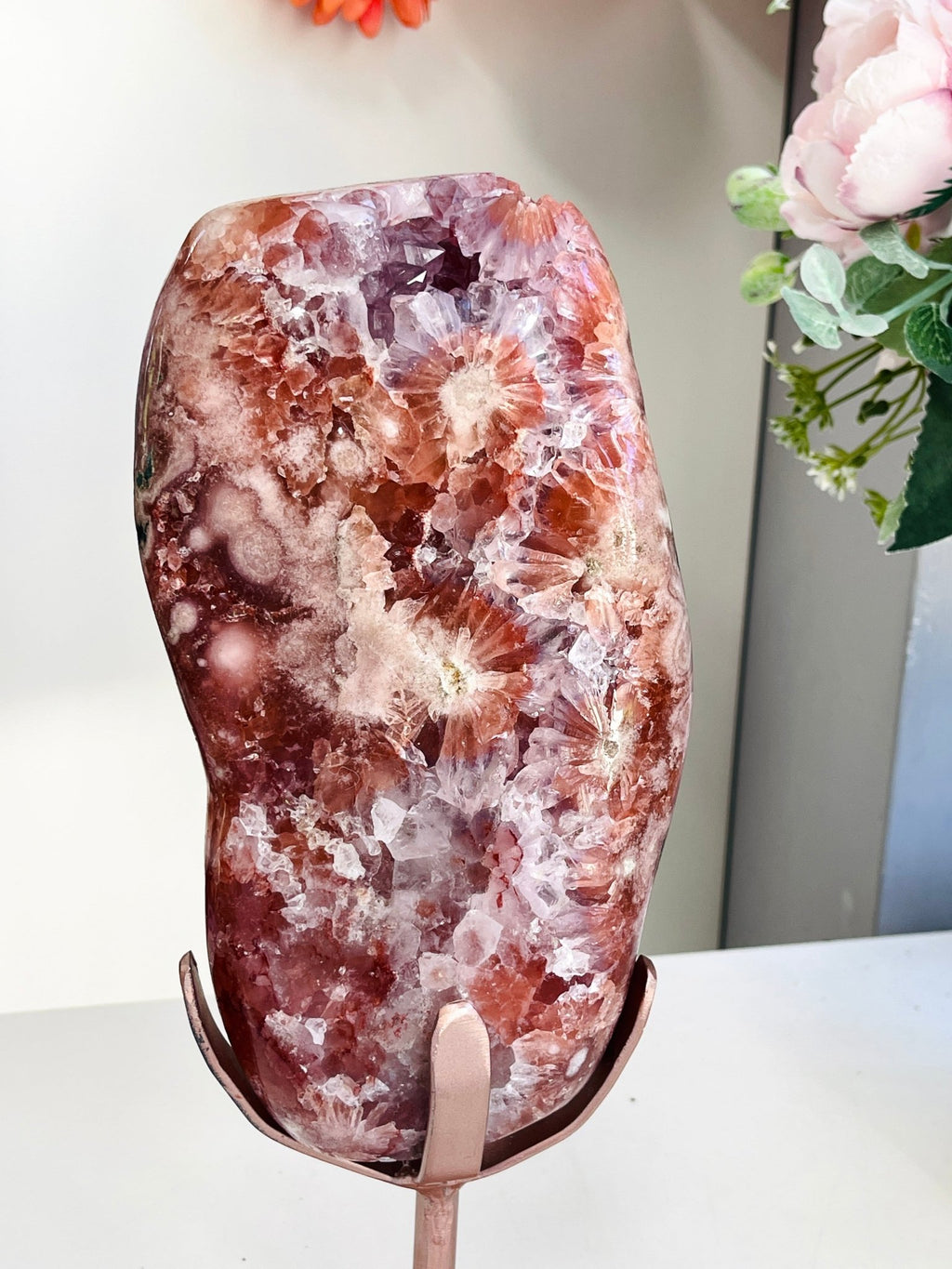 XL Pink Amethyst & Hematoid Quartz Freeform | Museum-Grade Crystal on Custom Stand - Million Years Crystal