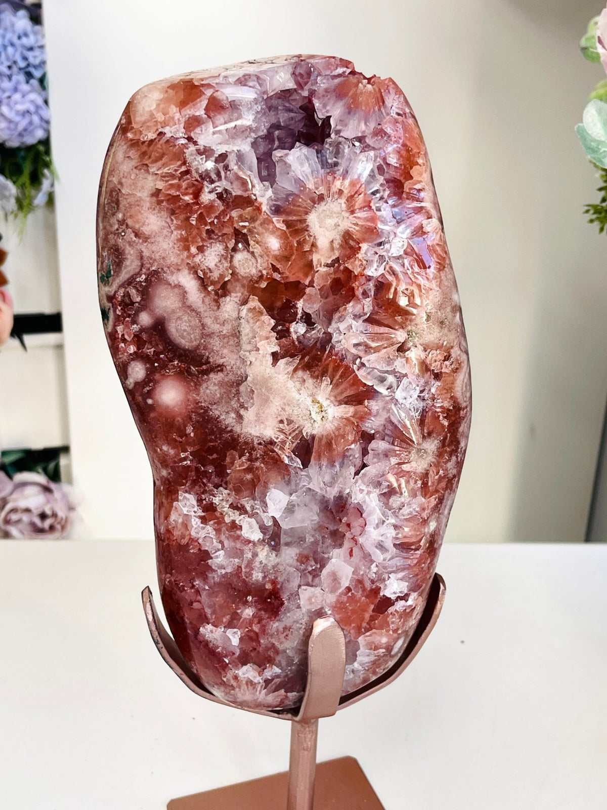 XL Pink Amethyst & Hematoid Quartz Freeform | Museum-Grade Crystal on Custom Stand - Million Years Crystal
