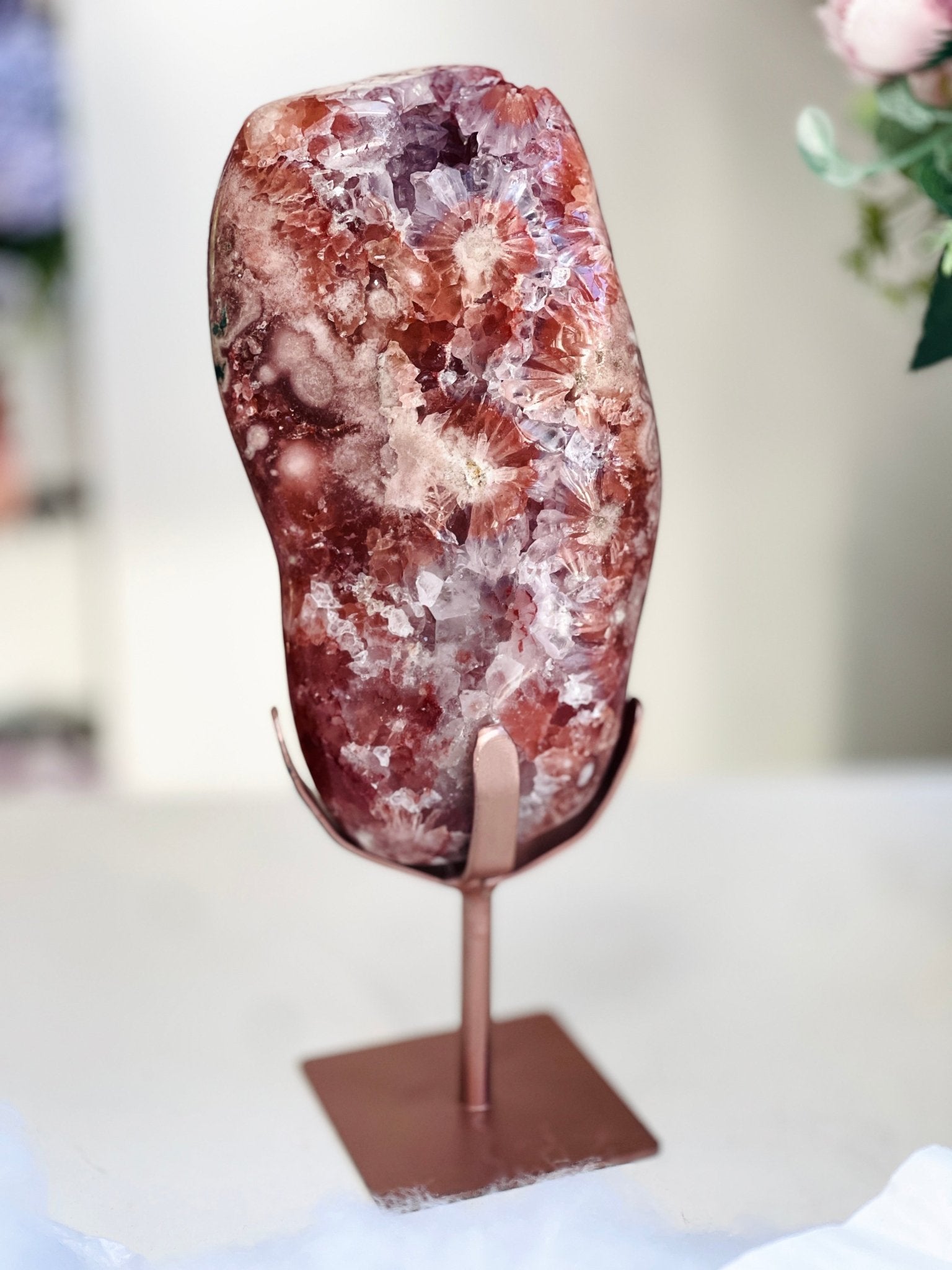 XL Pink Amethyst & Hematoid Quartz Freeform | Museum-Grade Crystal on Custom Stand - Million Years Crystal