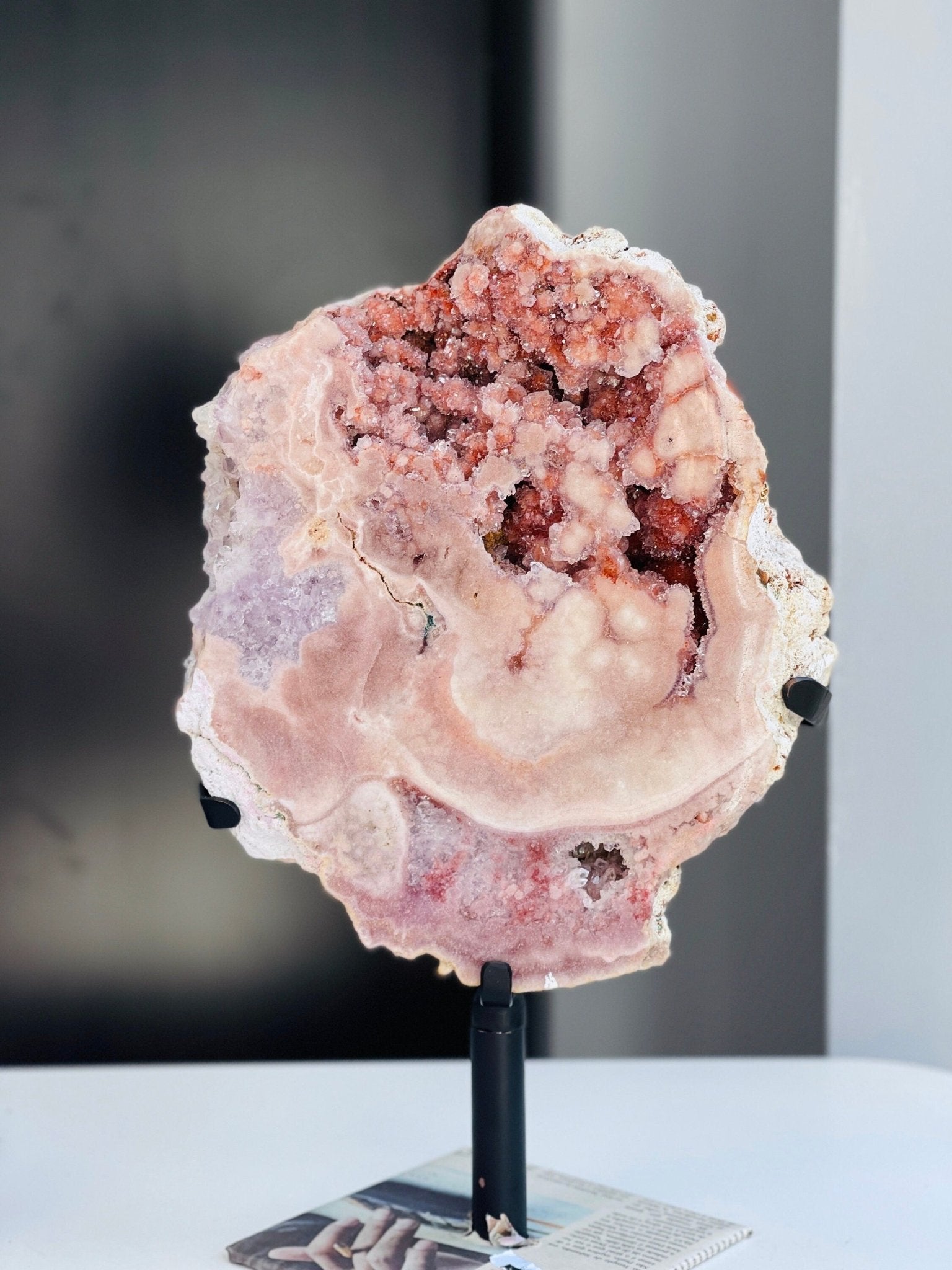 XXL Museum Quality Pink Amethyst Slab on Spinning Stand | 6.86kg Statement Piece - Million Years Crystal